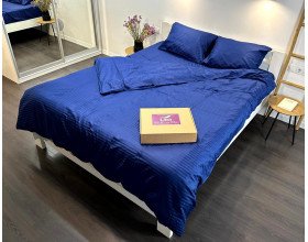 Постільна білизна LARA d13211e160 dark blue сатин-страйп LUX з простирадлом на резинці 160х200х25 євро