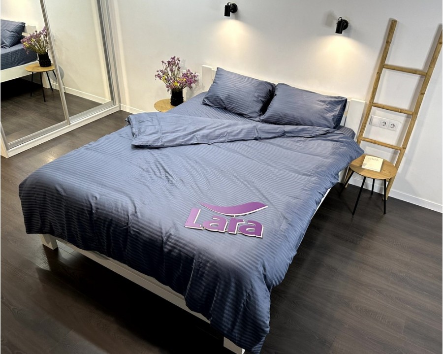 Постельное белье LARA d13207e180 steel grey сатин-страйп LUX с простынью на резинке 180х200х25 евро