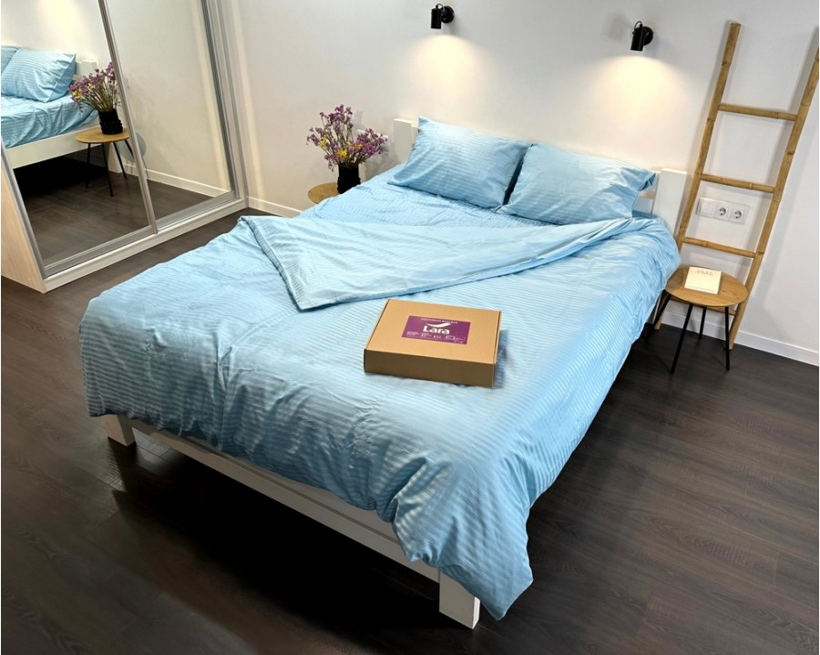 Постельное белье LARA d13209e160 light blue сатин-страйп LUX с простынью на резинке 160х200х25 евро
