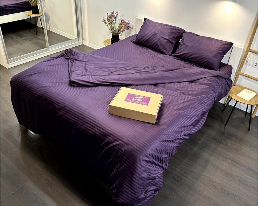 Постельное белье LARA d13210e160 dark violet сатин-страйп LUX с простынью на резинке 160х200х25 евро