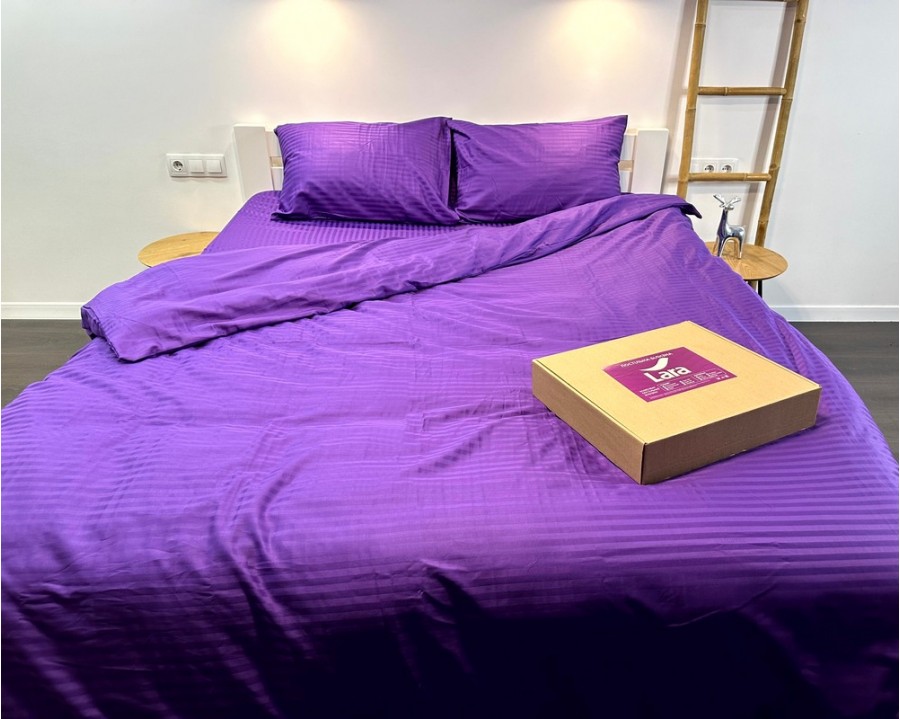 Постельное белье LARA d13226e180 violet сатин-страйп LUX с простынью на резинке 180х200х25 евро