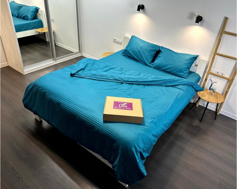 Постільна білизна LARA d13227р turquoise сатин-страйп LUX полуторна