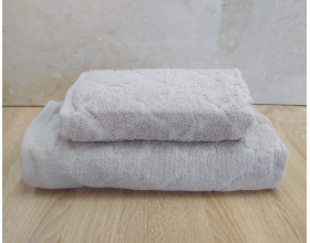 Набор махровых полотенец турецких Gulcan 50х90+70х140  Jacquard Cotton Lux Motif Light Beige