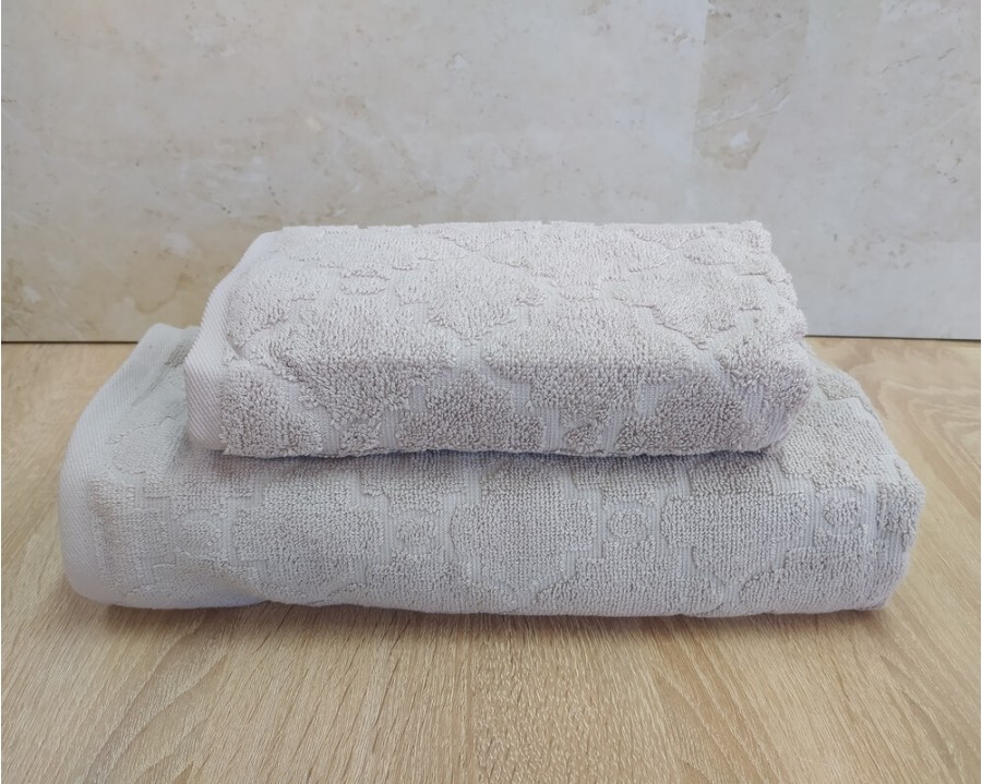 Набор махровых полотенец турецких Gulcan 50х90+70х140  Jacquard Cotton Lux Motif Light Beige