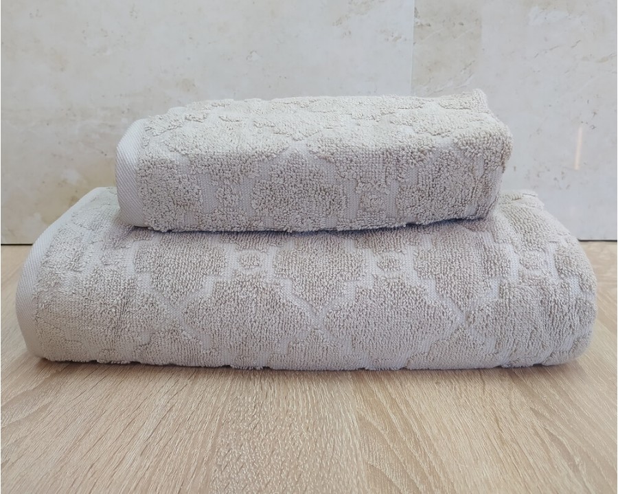 Набор махровых полотенец турецких Gulcan 50х90+70х140  Jacquard Cotton Lux Motif Acik Beige
