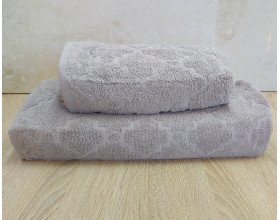 Набір махрових рушників турецьких Gulcan 50х90+70х140  Jacquard Cotton Lux Motif Beige Purple