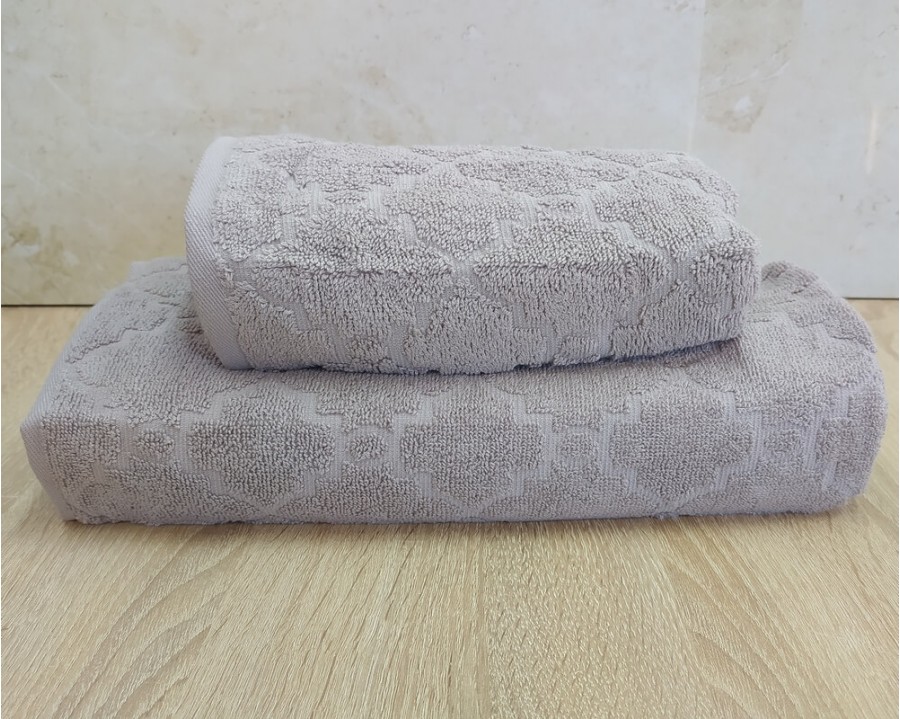 Набор махровых полотенец турецких Gulcan 50х90+70х140  Jacquard Cotton Lux Motif Beige Purple