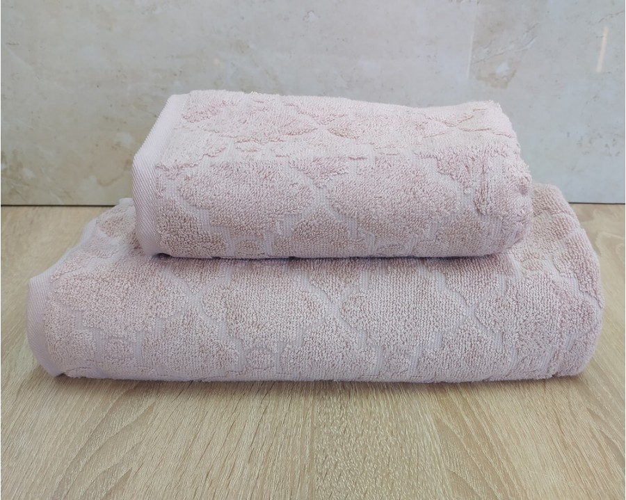 Набор махровых полотенец турецких Gulcan 50х90+70х140  Jacquard Cotton Lux Motif Pudra