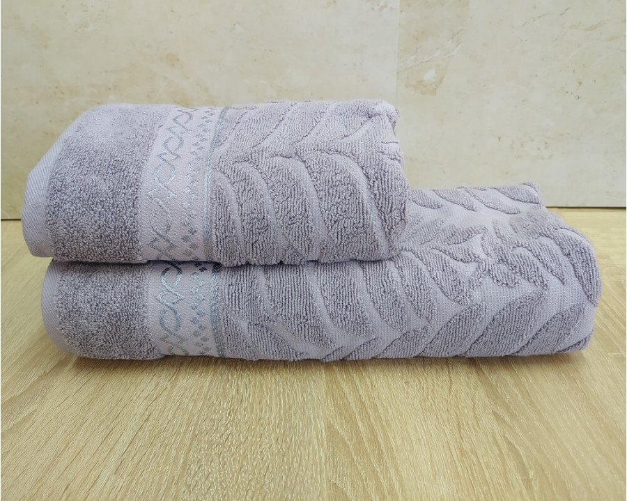 Набор махровых полотенец турецких Gulcan 50х90+70х140  Jacquard Cotton Lux Akasya Lila
