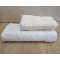 Набір махрових рушників турецьких Gulcan 50х90+70х140  Jacquard Cotton Lux Akasya Krem