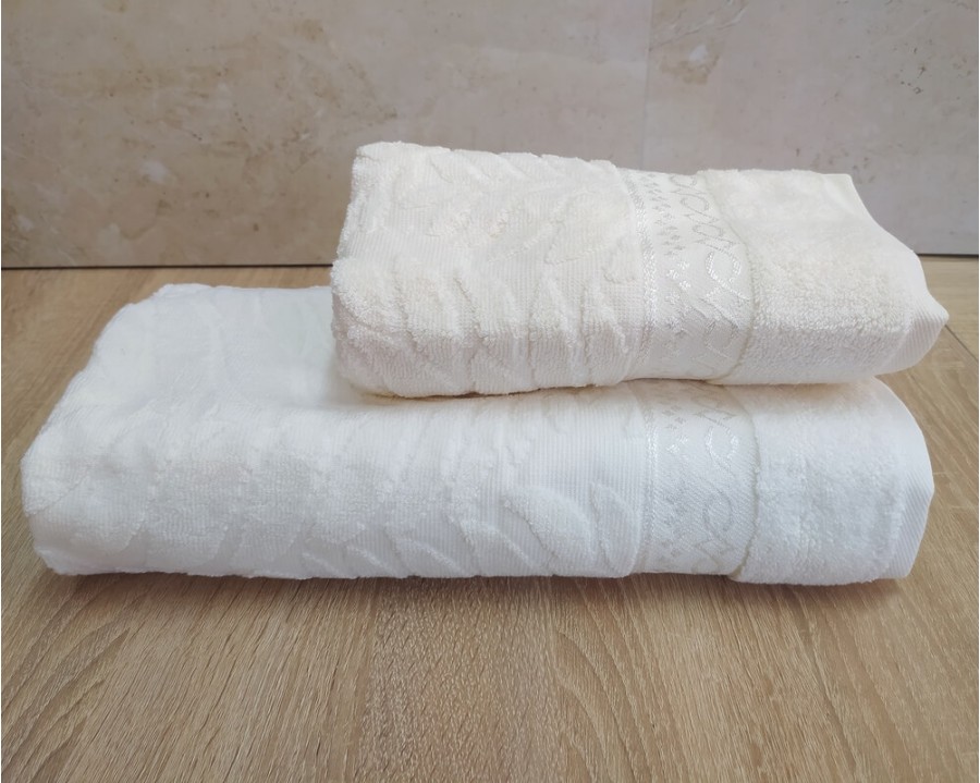 Набор махровых полотенец турецких Gulcan 50х90+70х140  Jacquard Cotton Lux Akasya Krem
