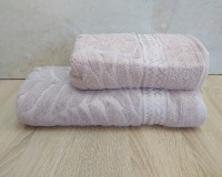Набор махровых полотенец турецких Gulcan 50х90+70х140  Jacquard Cotton Lux Akasya Pudra