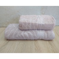 Набор махровых полотенец турецких Gulcan 50х90+70х140  Jacquard Cotton Lux Akasya Pudra