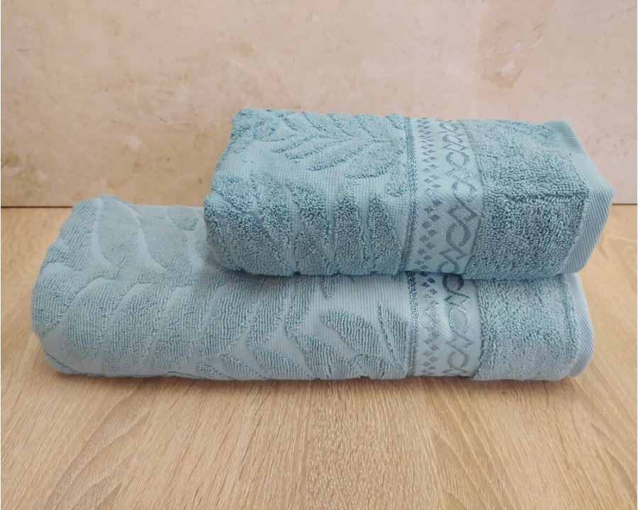 Набор махровых полотенец турецких Gulcan 50х90+70х140  Jacquard Cotton Lux Akasya Turkuaz