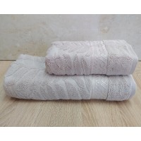 Набір махрових рушників турецьких Gulcan 50х90+70х140  Jacquard Cotton Lux Akasya Beige