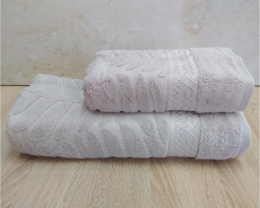 Набор махровых полотенец турецких Gulcan 50х90+70х140  Jacquard Cotton Lux Akasya Beige