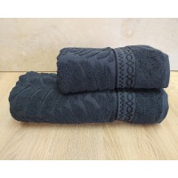 Набор махровых полотенец турецких Gulcan 50х90+70х140  Jacquard Cotton Lux Akasya Antrasit