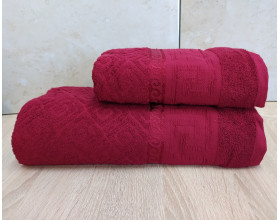 Набір махрових рушників турецьких Gulcan 50х90+70х140  Jacquard Cotton Lux Yeni Grek Red