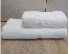 Набір махрових рушників турецьких Gulcan 50х90+70х140  Jacquard Cotton Lux Yeni Grek White