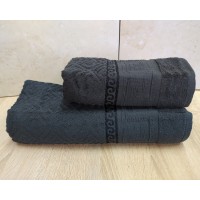 Набір махрових рушників турецьких Gulcan 50х90+70х140  Jacquard Cotton Lux Yeni Grek Antrasit