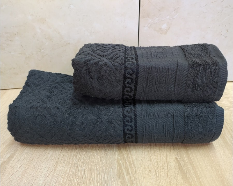 Набор махровых полотенец турецких Gulcan 50х90+70х140  Jacquard Cotton Lux Yeni Grek Antrasit
