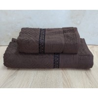 Набір махрових рушників турецьких Gulcan 50х90+70х140  Jacquard Cotton Lux Yeni Grek Brown