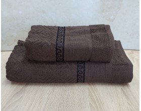 Набір махрових рушників турецьких Gulcan 50х90+70х140  Jacquard Cotton Lux Yeni Grek Brown