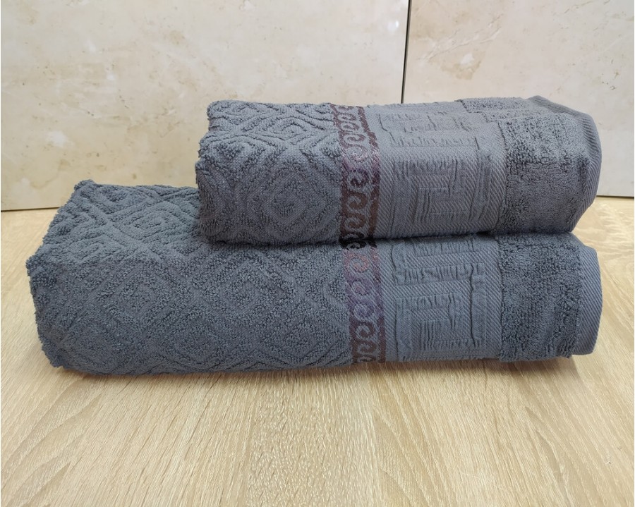 Набор махровых полотенец турецких Gulcan 50х90+70х140  Jacquard Cotton Lux Yeni Grek Gray