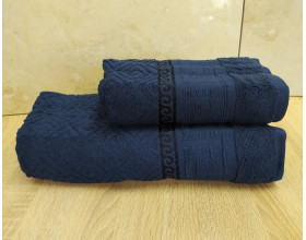 Набір махрових рушників турецьких Gulcan 50х90+70х140  Jacquard Cotton Lux Yeni Grek Blue