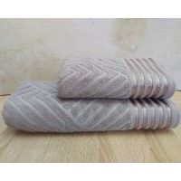 Набір махрових рушників турецьких Gulcan 50х90+70х140  Jacquard Cotton Lux Yeni Cizgili Dark Beige