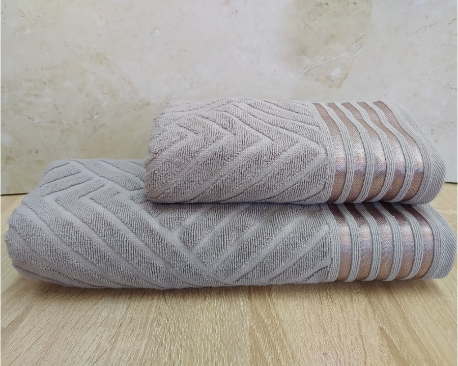 Набор махровых полотенец турецких Gulcan 50х90+70х140  Jacquard Cotton Lux Yeni Cizgili Dark Beige