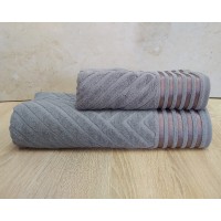 Набір махрових рушників турецьких Gulcan 50х90+70х140  Jacquard Cotton Lux Yeni Cizgili Gray
