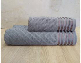 Набор махровых полотенец турецких Gulcan 50х90+70х140  Jacquard Cotton Lux Yeni Cizgili Gray
