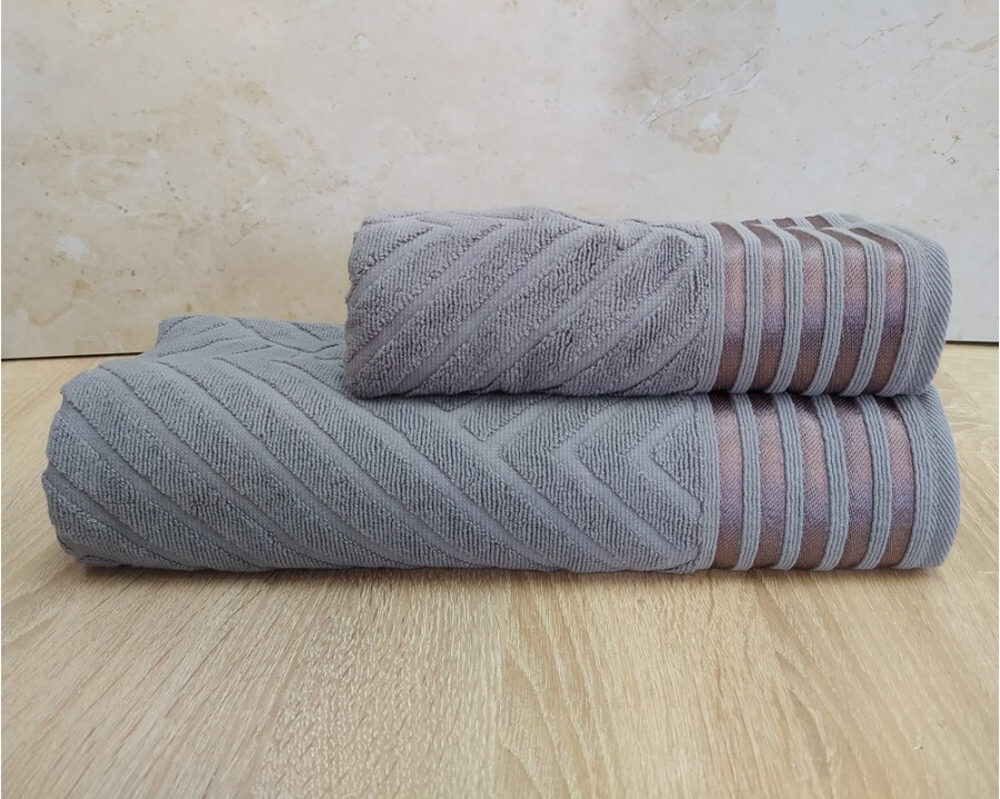 Набор махровых полотенец турецких Gulcan 50х90+70х140  Jacquard Cotton Lux Yeni Cizgili Gray