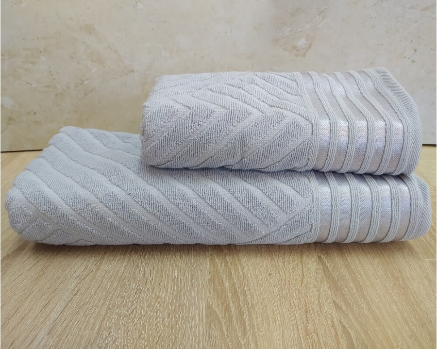 Набор махровых полотенец турецких Gulcan 50х90+70х140  Jacquard Cotton Lux Yeni Cizgili Light Gray