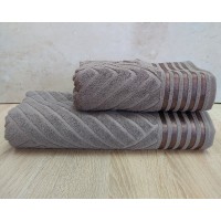 Набір махрових рушників турецьких Gulcan 50х90+70х140  Jacquard Cotton Lux Yeni Cizgili Brown
