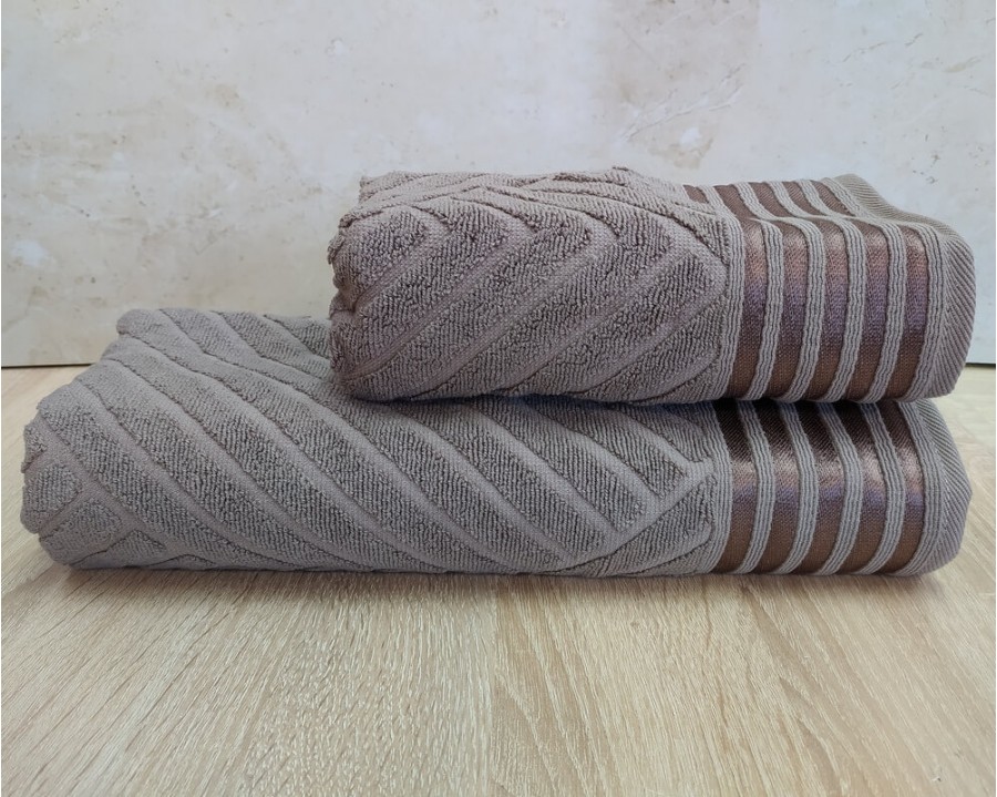 Набор махровых полотенец турецких Gulcan 50х90+70х140  Jacquard Cotton Lux Yeni Cizgili Brown
