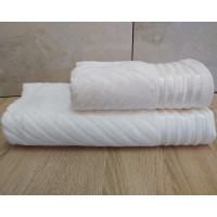 Набор махровых полотенец турецких Gulcan 50х90+70х140  Jacquard Cotton Lux Yeni Cizgili Krem