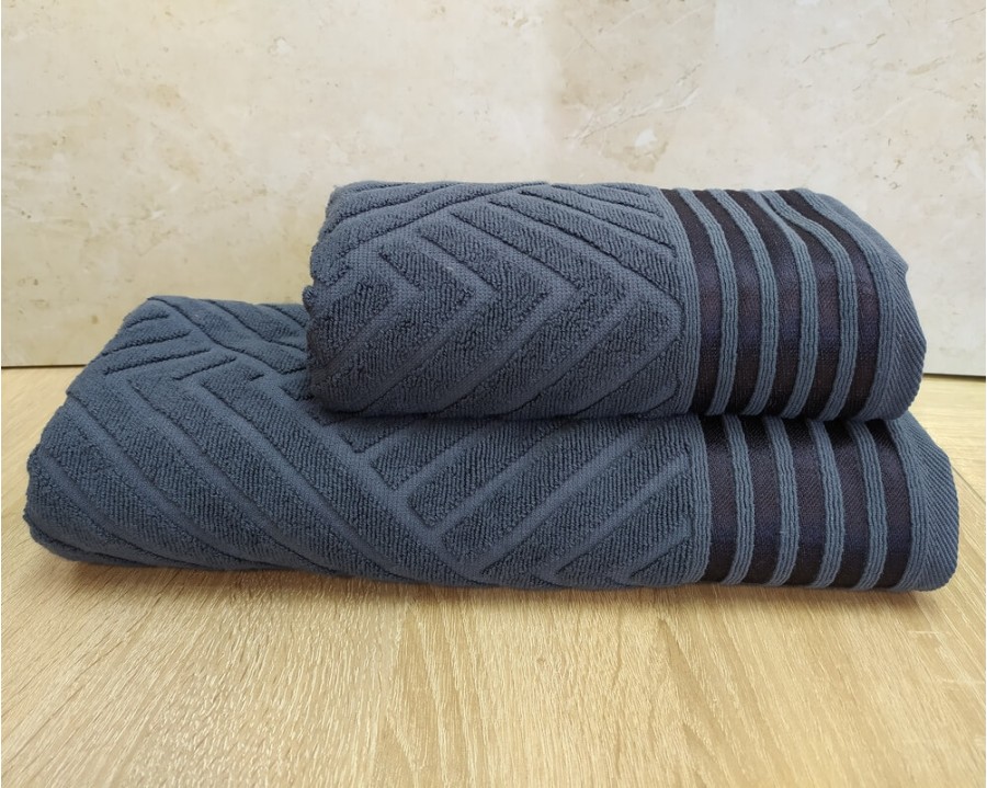 Набор махровых полотенец турецких Gulcan 50х90+70х140  Jacquard Cotton Lux Yeni Cizgili Antrasit