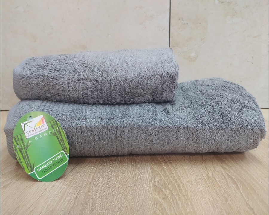 Набор бамбуковых махровых полотенец турецких Cestepe 50х90+70х140  Bamboo Sarev Light Gray