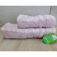 Набір бамбукових махрових рушників турецьких Cestepe 50х90+70х140 Bamboo Damaks Pink