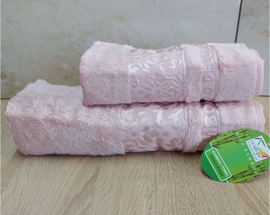 Набір бамбукових махрових рушників турецьких Cestepe 50х90+70х140 Bamboo Damaks Pink
