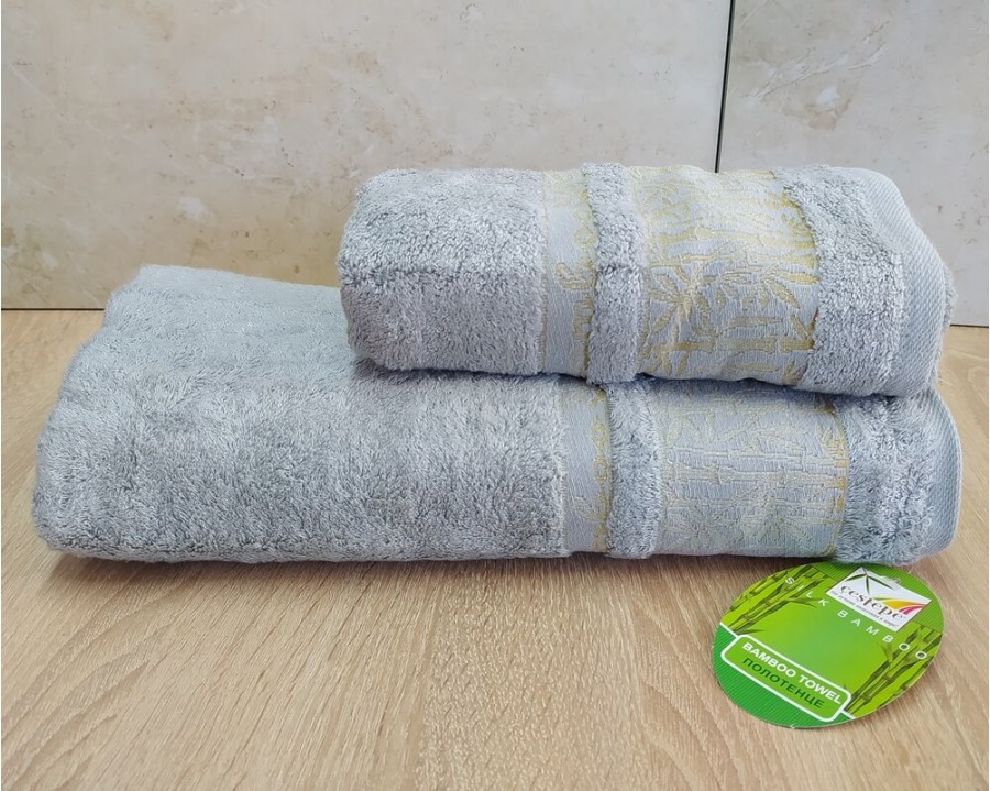 Набор бамбуковых махровых полотенец турецких Cestepe 50х90+70х140  Bamboo Aymira Light Grey