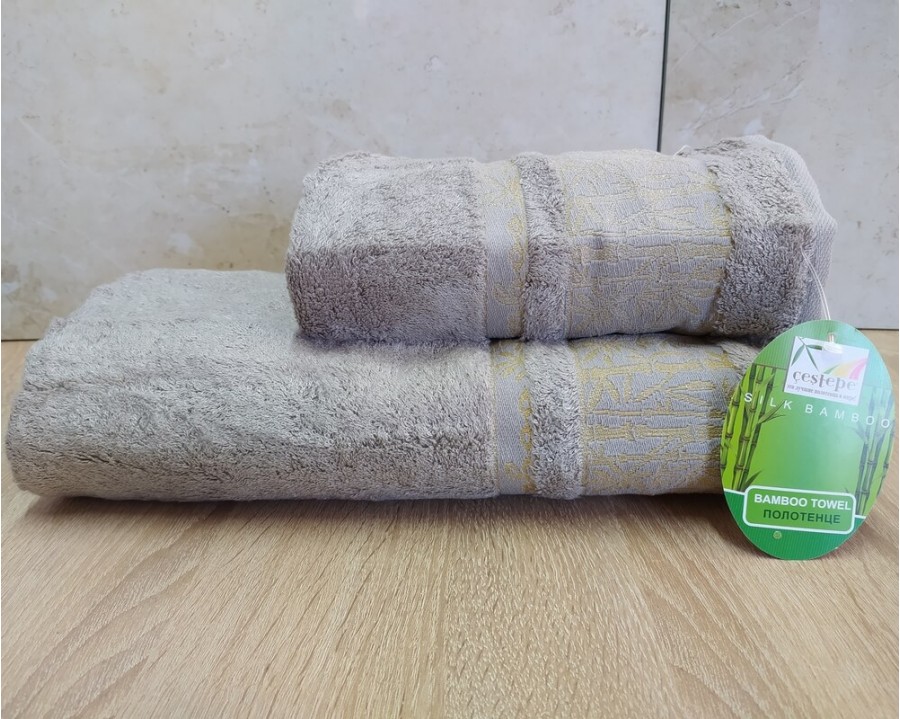 Набор бамбуковых махровых полотенец турецких Cestepe 50х90+70х140  Bamboo Aymira Acik Bej