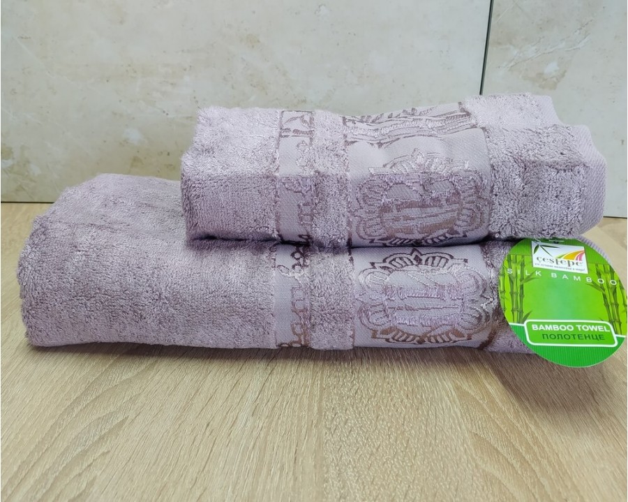 Набор бамбуковых махровых полотенец турецких Cestepe 50х90+70х140  Bamboo Floral Gulkurusu