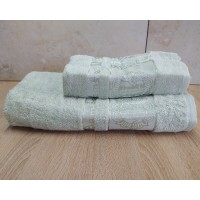 Набір бамбукових махрових рушників турецьких Cestepe 50х90+70х140  Bamboo Floral Green