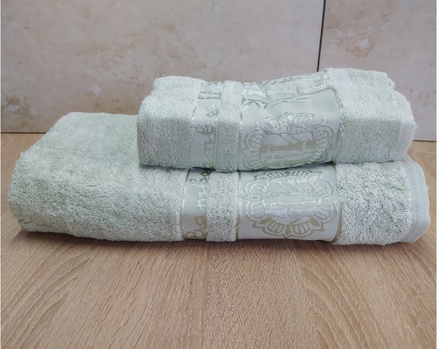 Набор бамбуковых махровых полотенец турецких Cestepe 50х90+70х140  Bamboo Floral Green