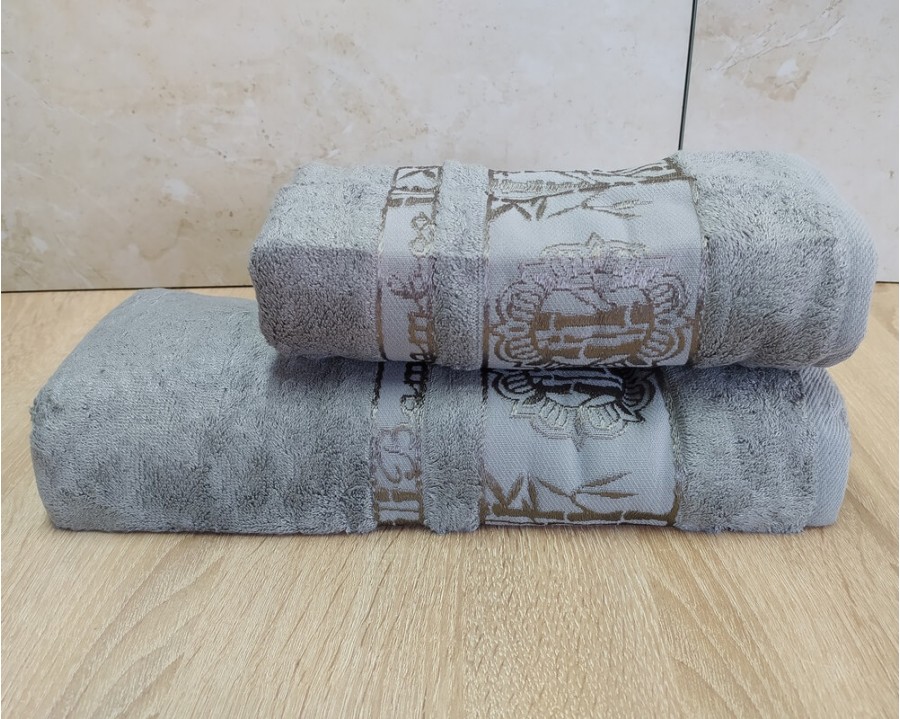 Набор бамбуковых махровых полотенец турецких Cestepe 50х90+70х140  Bamboo Floral Gray