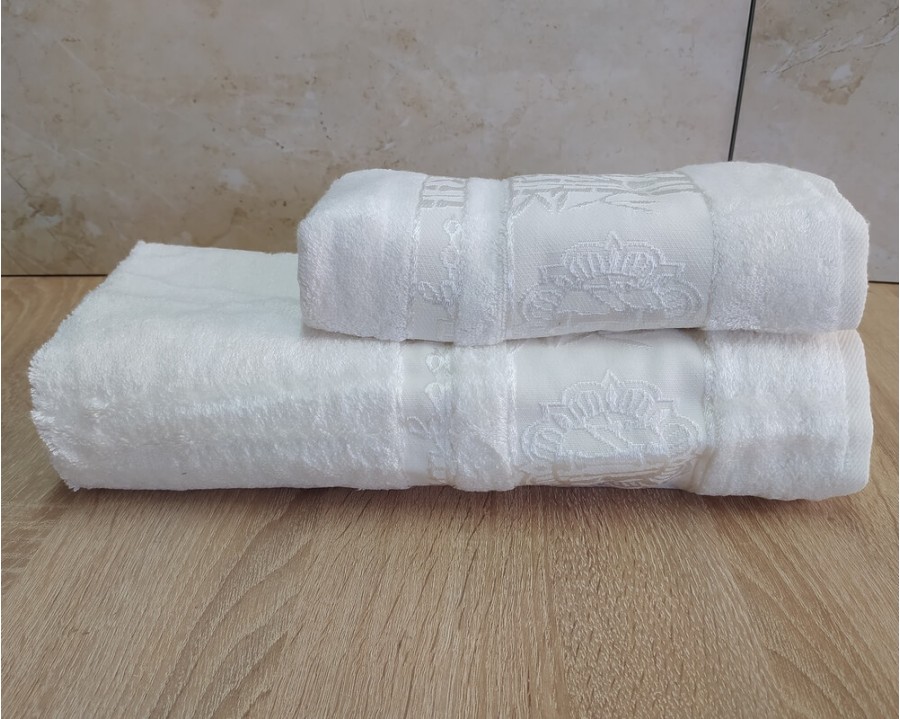 Набір бамбукових махрових рушників турецьких Cestepe 50х90+70х140  Bamboo Floral White