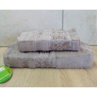 Набір бамбукових махрових рушників турецьких Cestepe 50х90+70х140 Bamboo Ecol Dark Bej